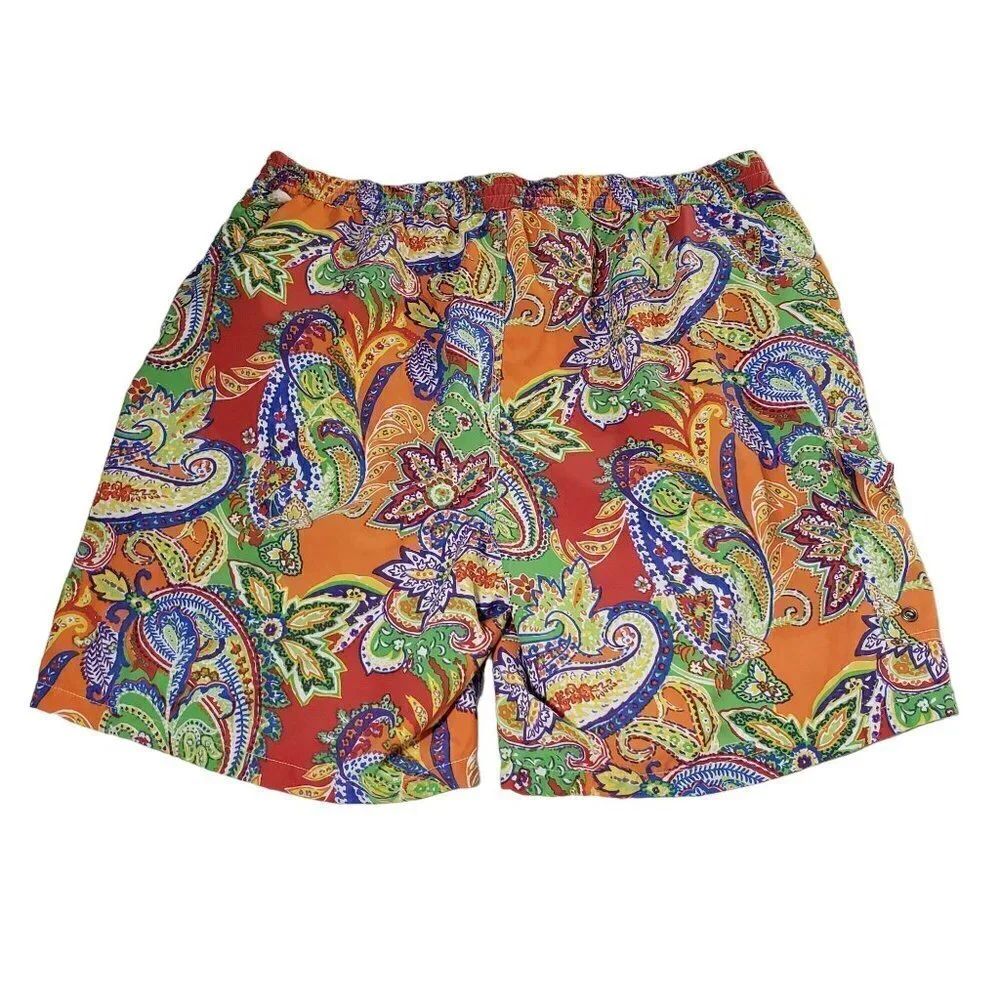 Vintage Polo Ralph Lauren Paisley Swim Trunks Colorful Beach Mesh Lined Mens L